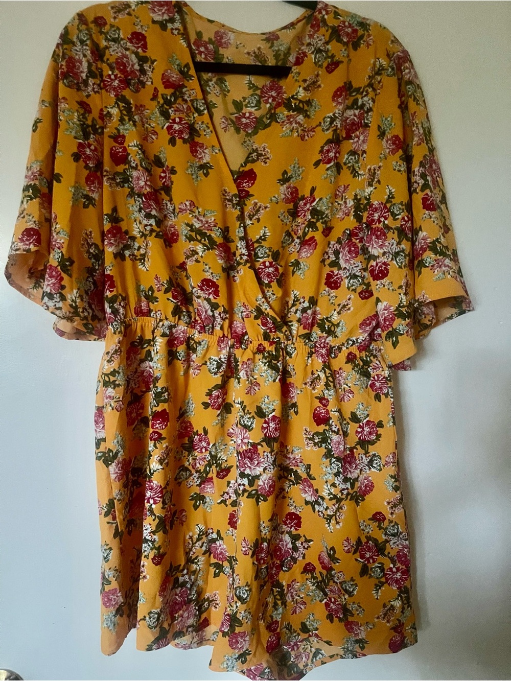 Yellow Floral V-Neck Romper, NEW